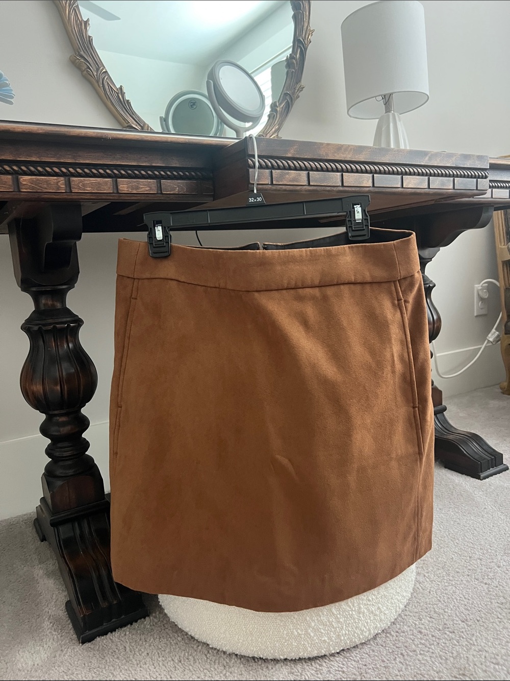 J.Crew Camel Faux Suede Tailored A-Line Midi Skirt with Pockets Like New 12